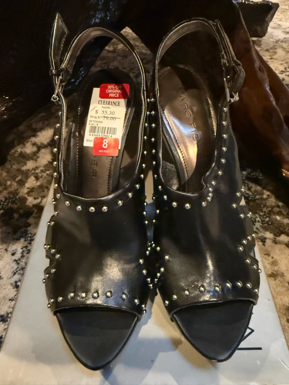 Marc Fisher Black Studded Platform Slingback Heels - Picture 3 of 10